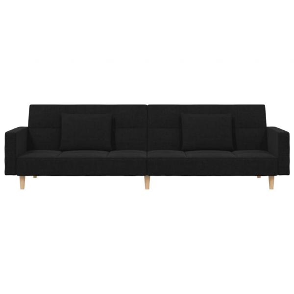 Schlafsofa 2-Sitzer mit 2 Kissen Schwarz Stoff