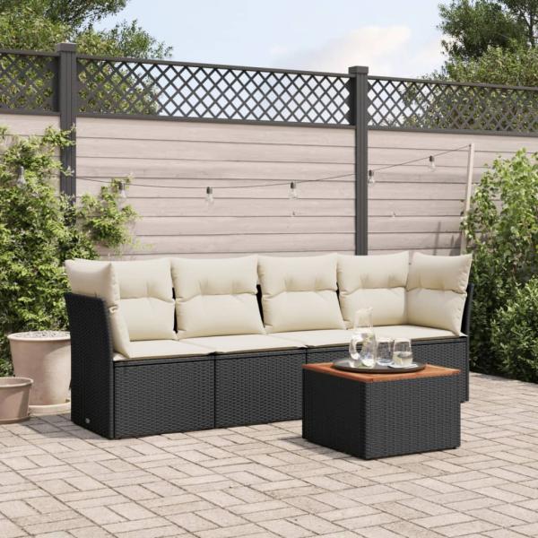 ARDEBO.de - 5-tlg. Garten-Sofagarnitur mit Kissen Schwarz Poly Rattan