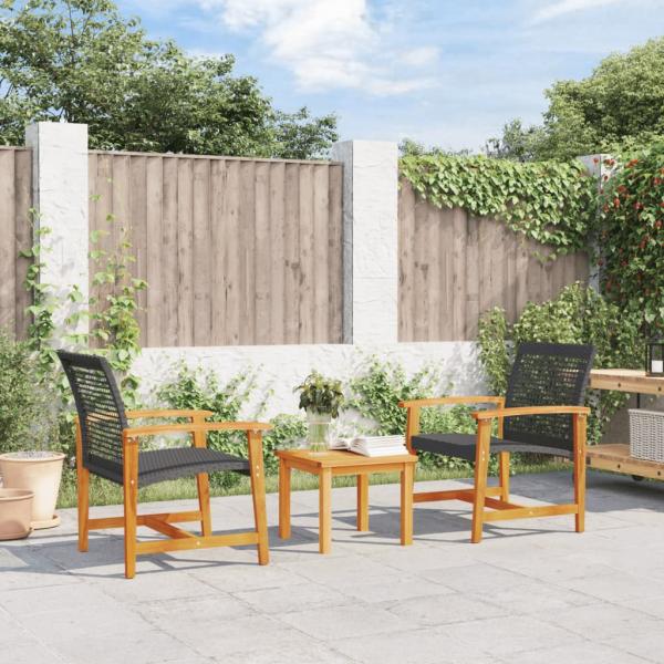 ARDEBO.de - Gartenstühle 2 Stk. Schwarz Poly Rattan und Akazienholz