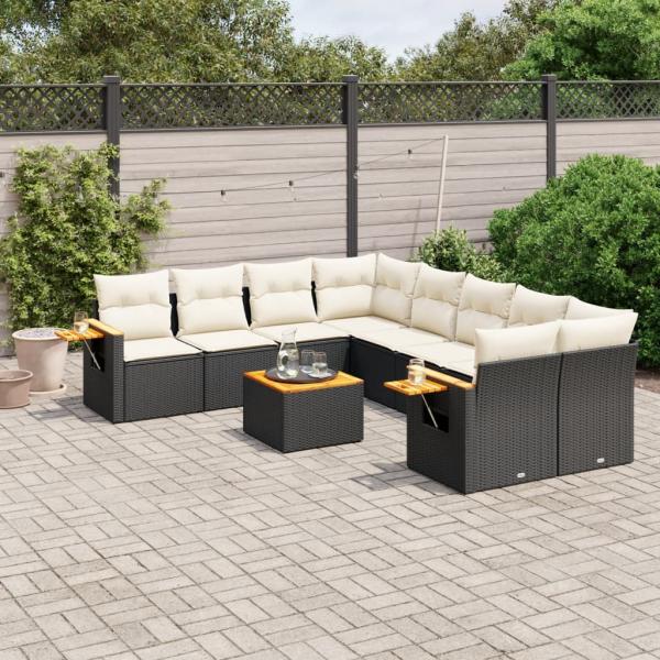 ARDEBO.de - 9-tlg. Garten-Sofagarnitur mit Kissen Schwarz Poly Rattan