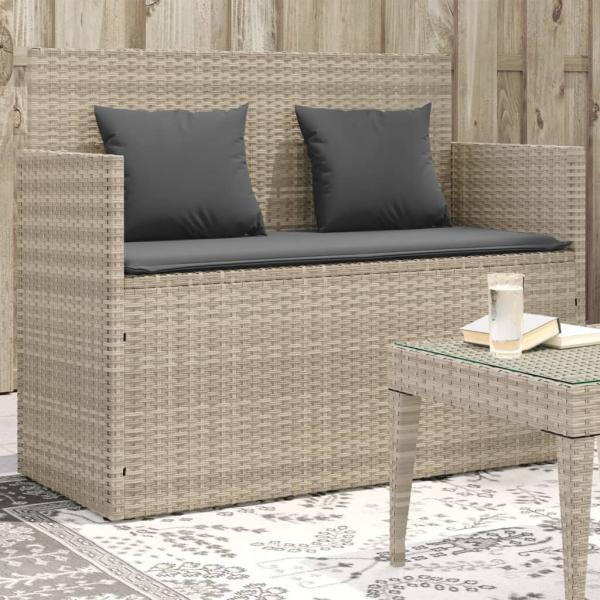 ARDEBO.de - Gartenbank mit Kissen Hellgrau Poly Rattan