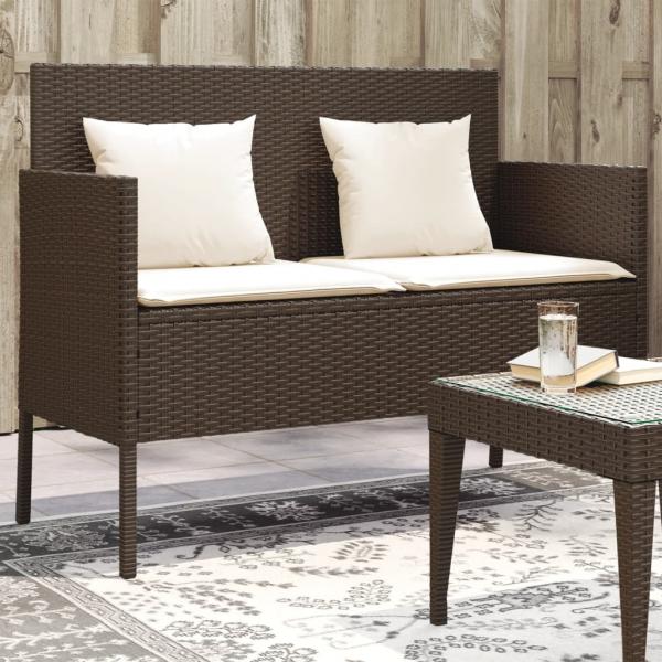 ARDEBO.de - Gartenbank mit Kissen Braun Poly Rattan