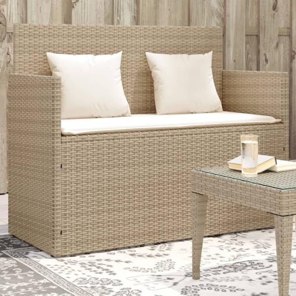 ARDEBO.de - Gartenbank mit Kissen Beige Poly Rattan