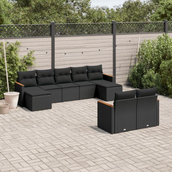 ARDEBO.de - 9-tlg. Garten-Sofagarnitur mit Kissen Schwarz Poly Rattan