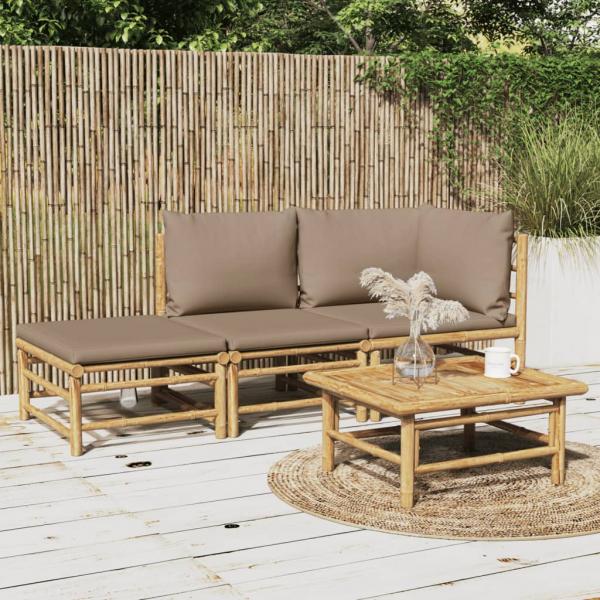 ARDEBO.de - 3-tlg. Garten-Lounge-Set mit Taupe Kissen Bambus