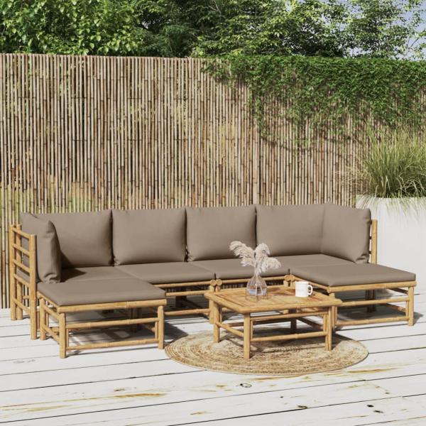ARDEBO.de - 7-tlg. Garten-Lounge-Set mit Taupe Kissen Bambus