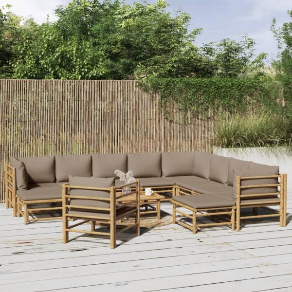 ARDEBO.de - 12-tlg. Garten-Lounge-Set mit Kissen Taupe Bambus