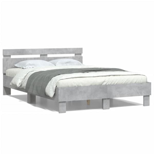 ARDEBO.de - Bettgestell mit Kopfteil LED-Beleuchtung Betongrau 135x190 cm