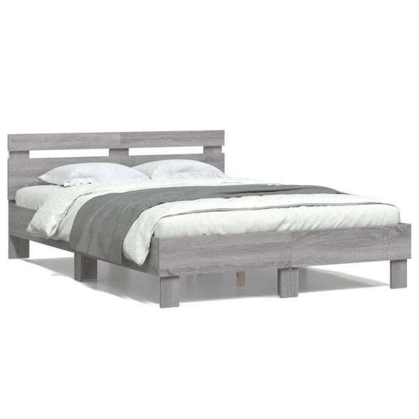 ARDEBO.de - Bettgestell mit Kopfteil LED-Beleuchtung Grau Sonoma 120x190 cm