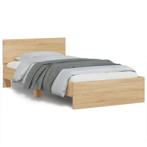 ARDEBO.de - Bettgestell mit Kopfteil & LED-Leuchten Sonoma-Eiche 100x200 cm