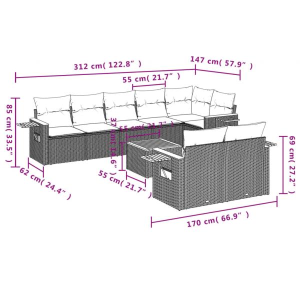 ARDEBO.de - 9-tlg. Garten-Sofagarnitur mit Kissen Schwarz Poly Rattan