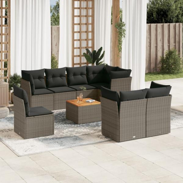 ARDEBO.de - 9-tlg. Garten-Sofagarnitur mit Kissen Grau Poly Rattan