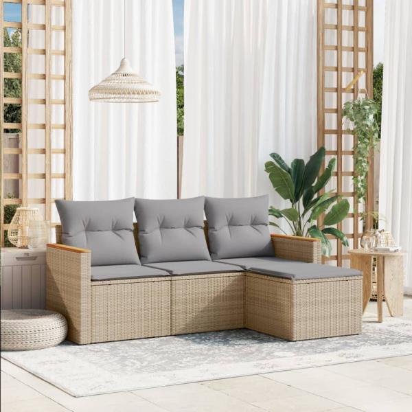 ARDEBO.de - 4-tlg. Garten-Sofagarnitur mit Kissen Beige Poly Rattan