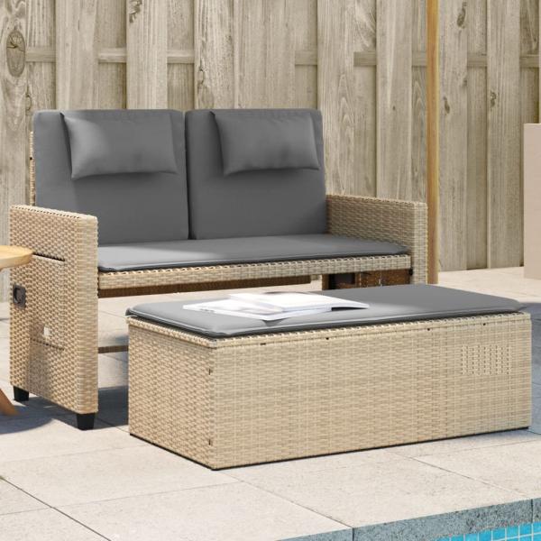 ARDEBO.de - Gartenbank Verstellbar mit Kissen Beige Poly Rattan