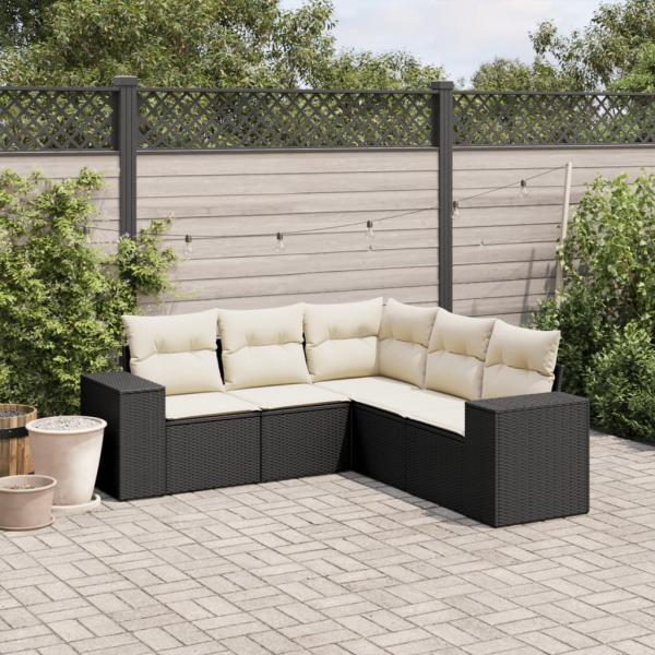 ARDEBO.de - 5-tlg. Garten-Sofagarnitur mit Kissen Schwarz Poly Rattan