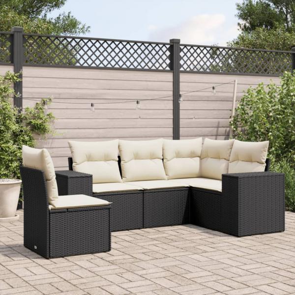 ARDEBO.de - 5-tlg. Garten-Sofagarnitur mit Kissen Schwarz Poly Rattan
