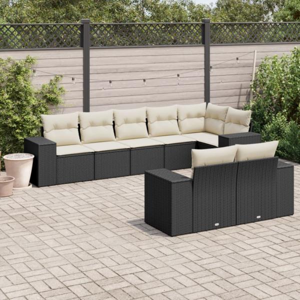 ARDEBO.de - 8-tlg. Garten-Sofagarnitur mit Kissen Schwarz Poly Rattan