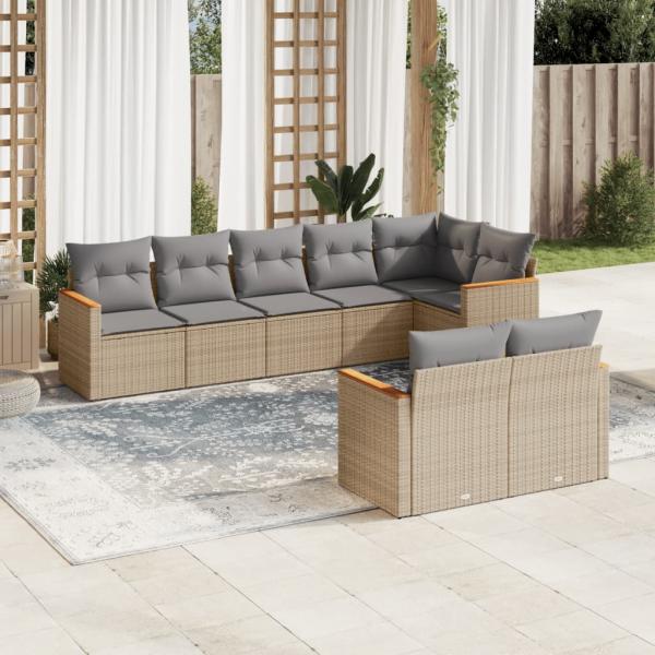 ARDEBO.de - 8-tlg. Garten-Sofagarnitur mit Kissen Beige Poly Rattan