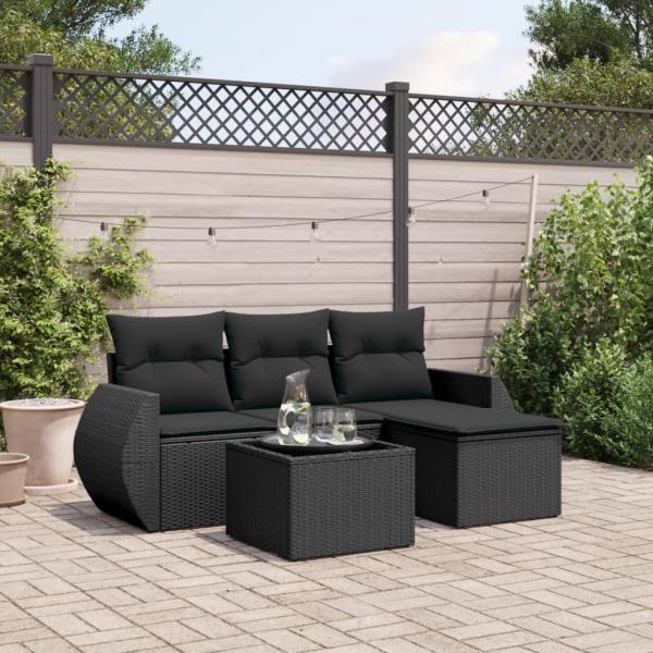 ARDEBO.de - 5-tlg. Garten-Sofagarnitur mit Kissen Schwarz Poly Rattan