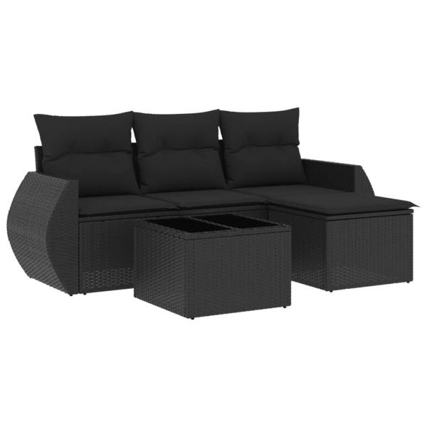 5-tlg. Garten-Sofagarnitur mit Kissen Schwarz Poly Rattan