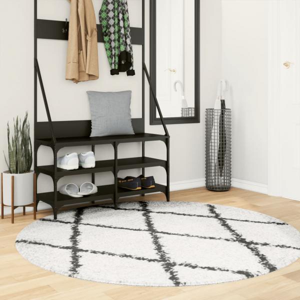 ARDEBO.de - Teppich Shaggy Hochflor Modern Creme und Schwarz Ø 160 cm