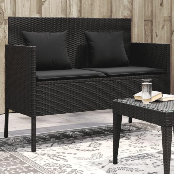 ARDEBO.de - Gartenbank mit Kissen Schwarz Poly Rattan