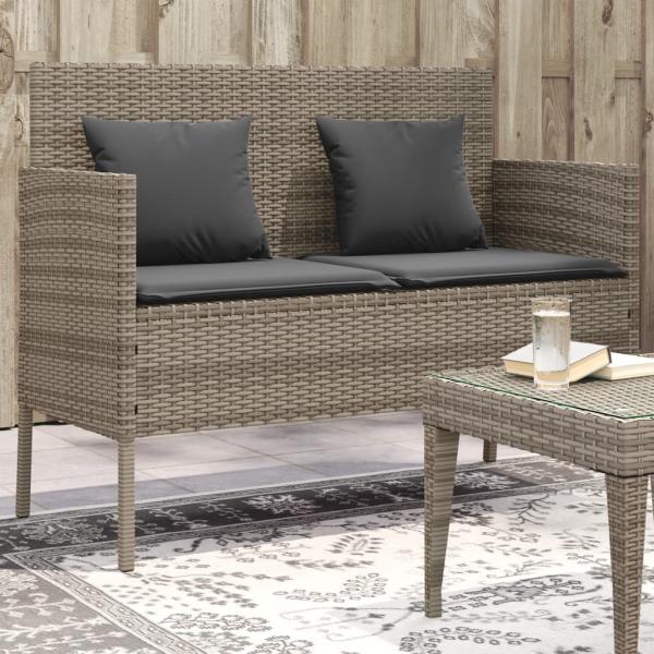 ARDEBO.de - Gartenbank mit Kissen Grau Poly Rattan