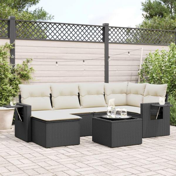 ARDEBO.de - 7-tlg. Garten-Sofagarnitur mit Kissen Schwarz Poly Rattan