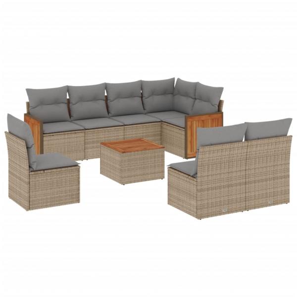 9-tlg. Garten-Sofagarnitur mit Kissen Beige Poly Rattan