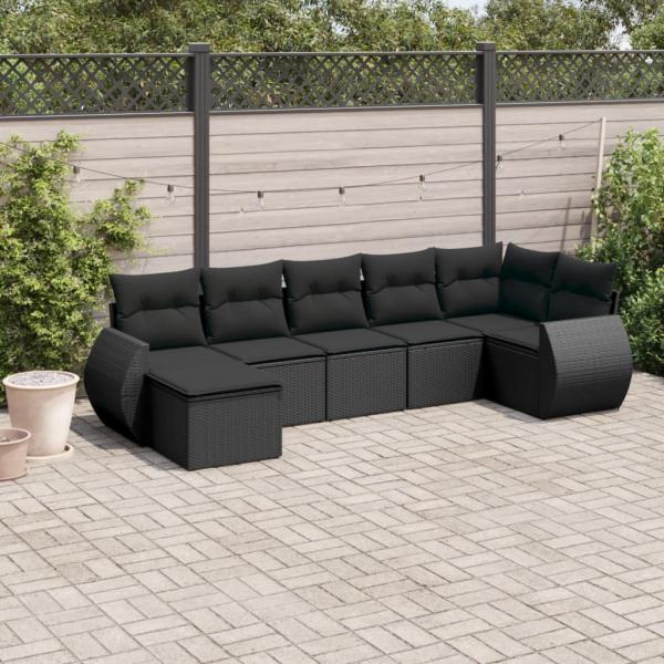 ARDEBO.de - 7-tlg. Garten-Sofagarnitur mit Kissen Schwarz Poly Rattan