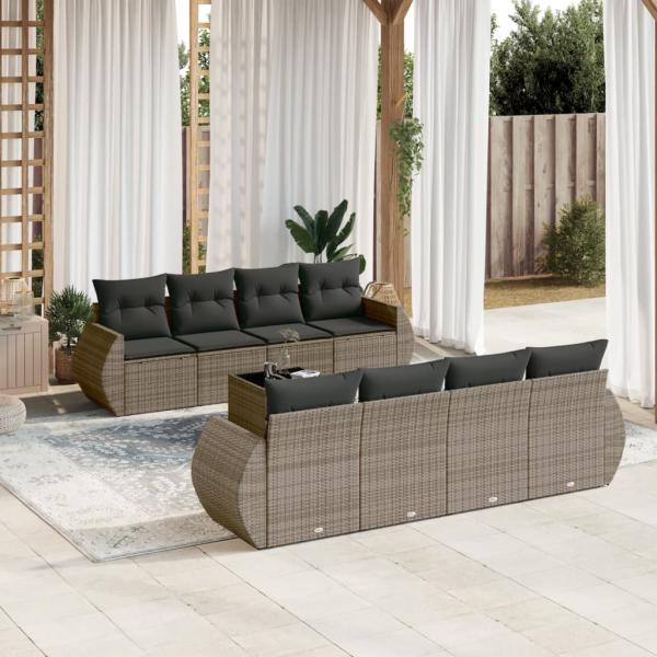 ARDEBO.de - 9-tlg. Garten-Sofagarnitur mit Kissen Grau Poly Rattan