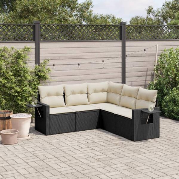 ARDEBO.de - 5-tlg. Garten-Sofagarnitur mit Kissen Schwarz Poly Rattan