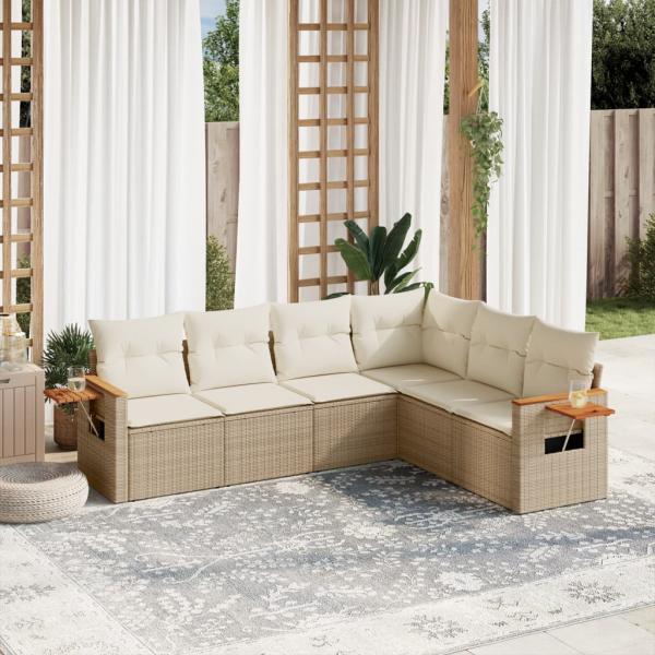 ARDEBO.de - 6-tlg. Garten-Sofagarnitur mit Kissen Beige Poly Rattan