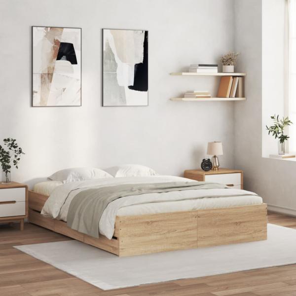ARDEBO.de - Bettgestell mit Schubladen Sonoma-Eiche 150x200cm Holzwerkstoff