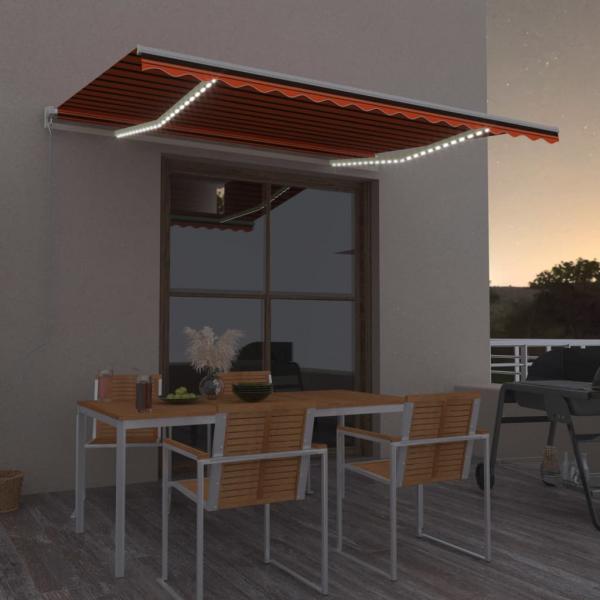 ARDEBO.de - Markise Manuell Einziehbar mit LED 400x300 cm Orange und Braun