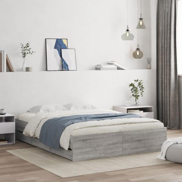 ARDEBO.de - Bettgestell mit Schubladen Grau Sonoma 150x200 cm Holzwerkstoff