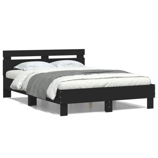 ARDEBO.de - Bettgestell mit Kopfteil LED-Beleuchtung Schwarz 120x190 cm