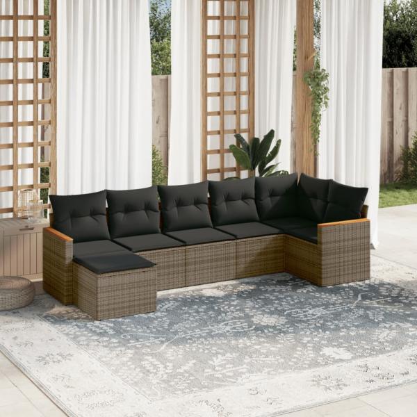 ARDEBO.de - 7-tlg. Garten-Sofagarnitur mit Kissen Grau Poly Rattan