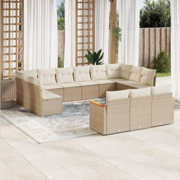 ARDEBO.de - 13-tlg. Garten-Sofagarnitur mit Kissen Beige Poly Rattan
