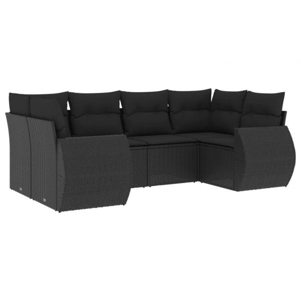 6-tlg. Garten-Sofagarnitur mit Kissen Schwarz Poly Rattan