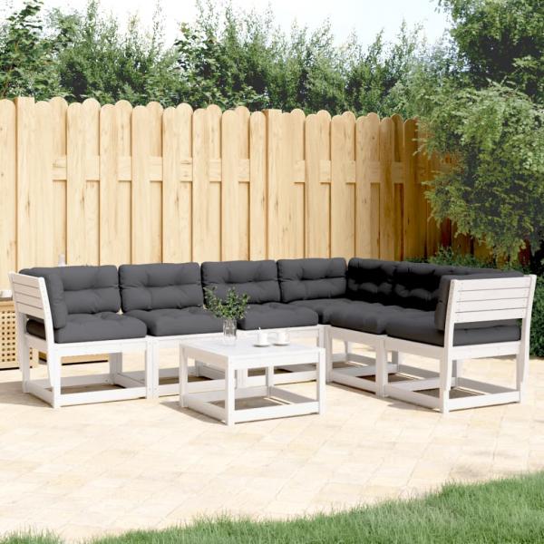 ARDEBO.de - 6-tlg. Garten-Sofagarnitur mit Kissen Weiß Massivholz Kiefer