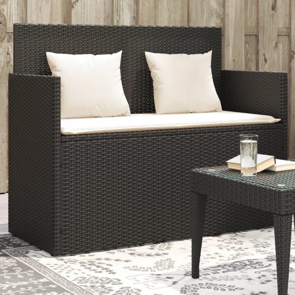 ARDEBO.de - Gartenbank mit Kissen Schwarz Poly Rattan