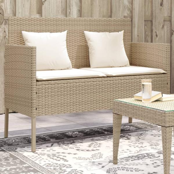 ARDEBO.de - Gartenbank mit Kissen Beige Poly Rattan