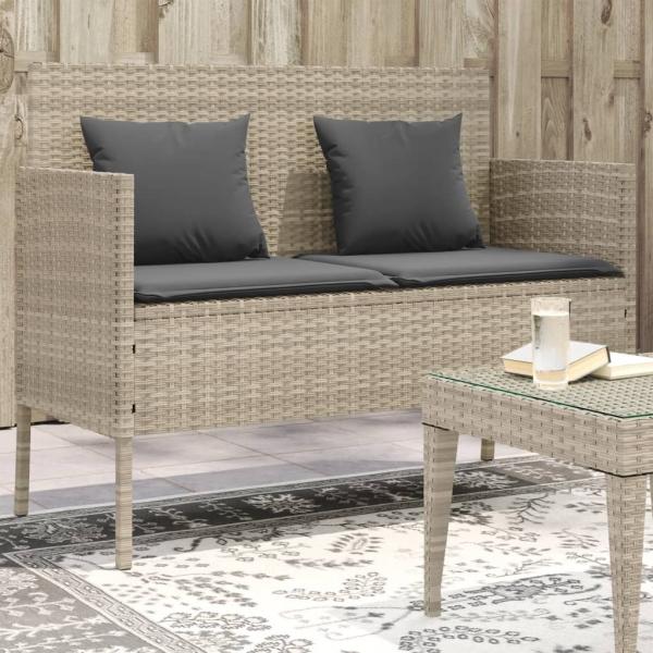 ARDEBO.de - Gartenbank mit Kissen Hellgrau Poly Rattan