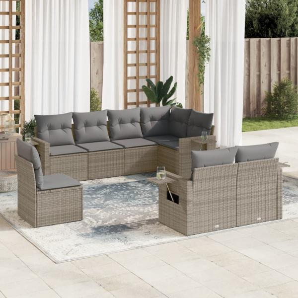 ARDEBO.de - 8-tlg. Garten-Sofagarnitur mit Kissen Grau Poly Rattan