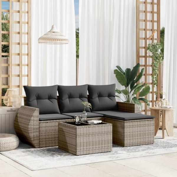 ARDEBO.de - 5-tlg. Garten-Sofagarnitur mit Kissen Grau Poly Rattan