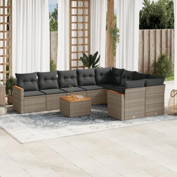 ARDEBO.de - 10-tlg. Garten-Sofagarnitur mit Kissen Grau Poly Rattan