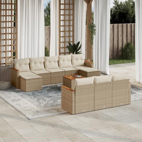 ARDEBO.de - 11-tlg. Garten-Sofagarnitur mit Kissen Beige Poly Rattan