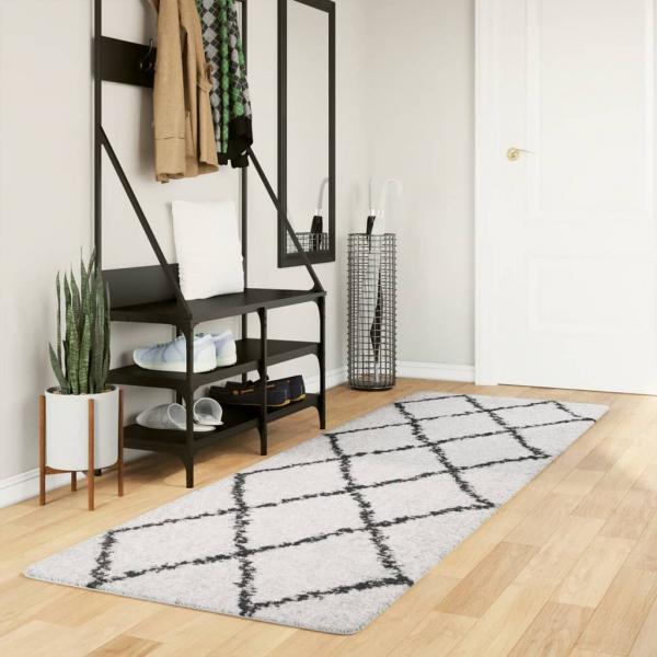 ARDEBO.de - Teppich Shaggy Hochflor Modern Creme und Schwarz 80x250 cm