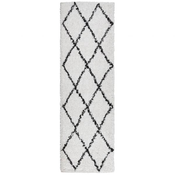 Teppich Shaggy Hochflor Modern Creme und Schwarz 80x250 cm